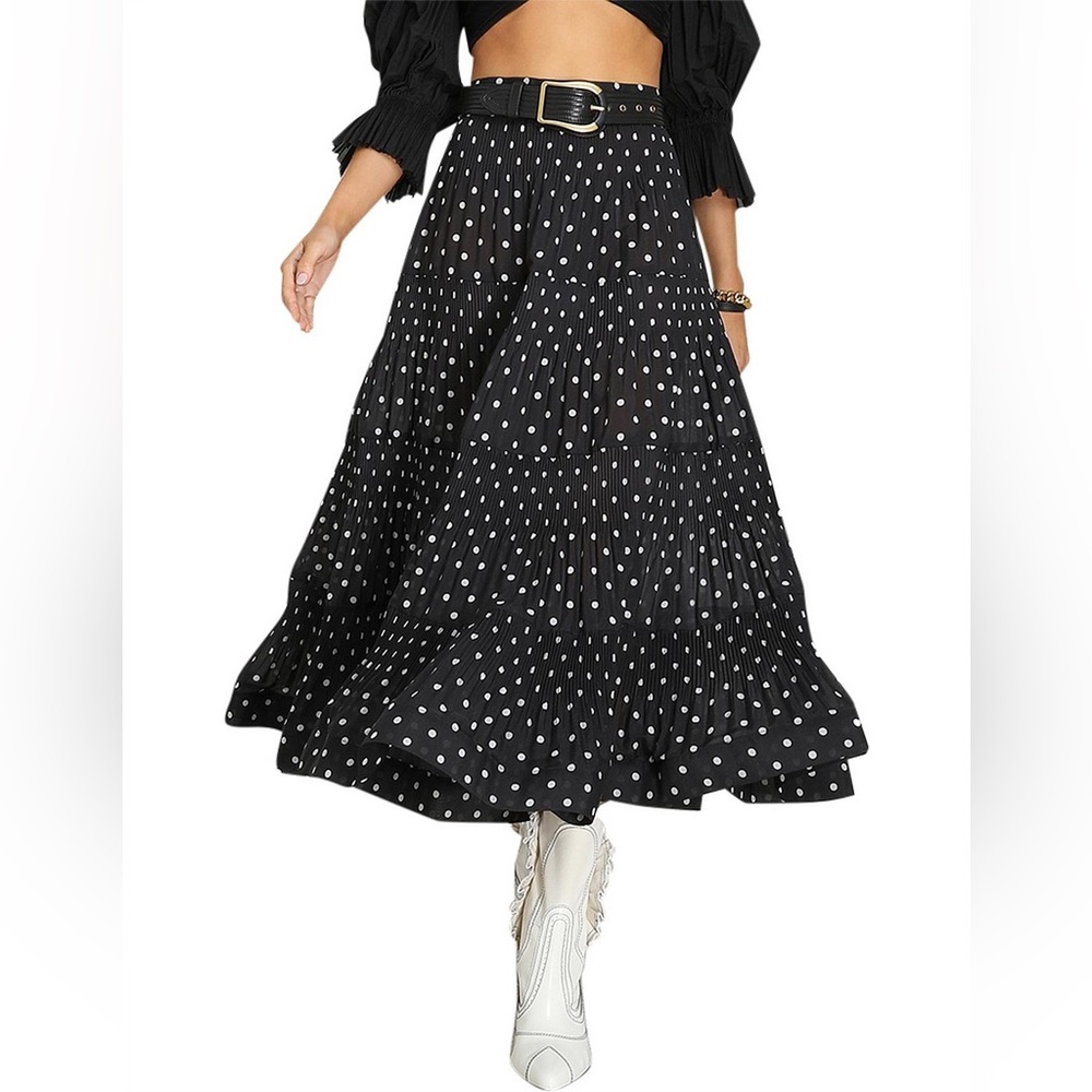 Zimmermann Tiered Polka Dot Plissé Voile Midi Skirt Womens Black White